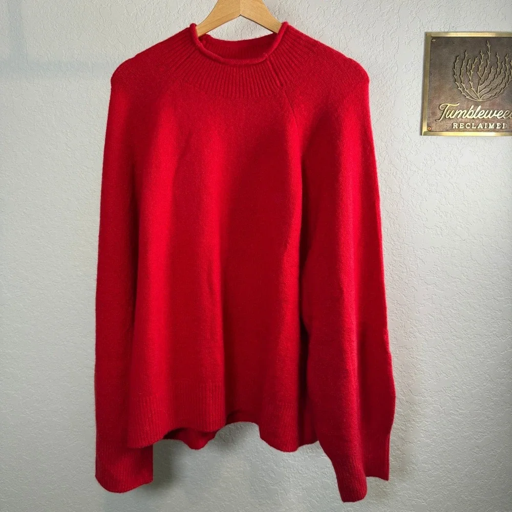J Crew Red Mock Neck Merino Wool Blend‎ Sweater XXL